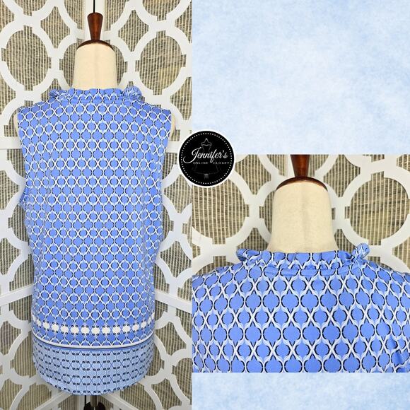 Croft & Barrow Light Blue & White Ruffle Neckline Sleeveless Tunic Top Size XL - Picture 7 of 10
